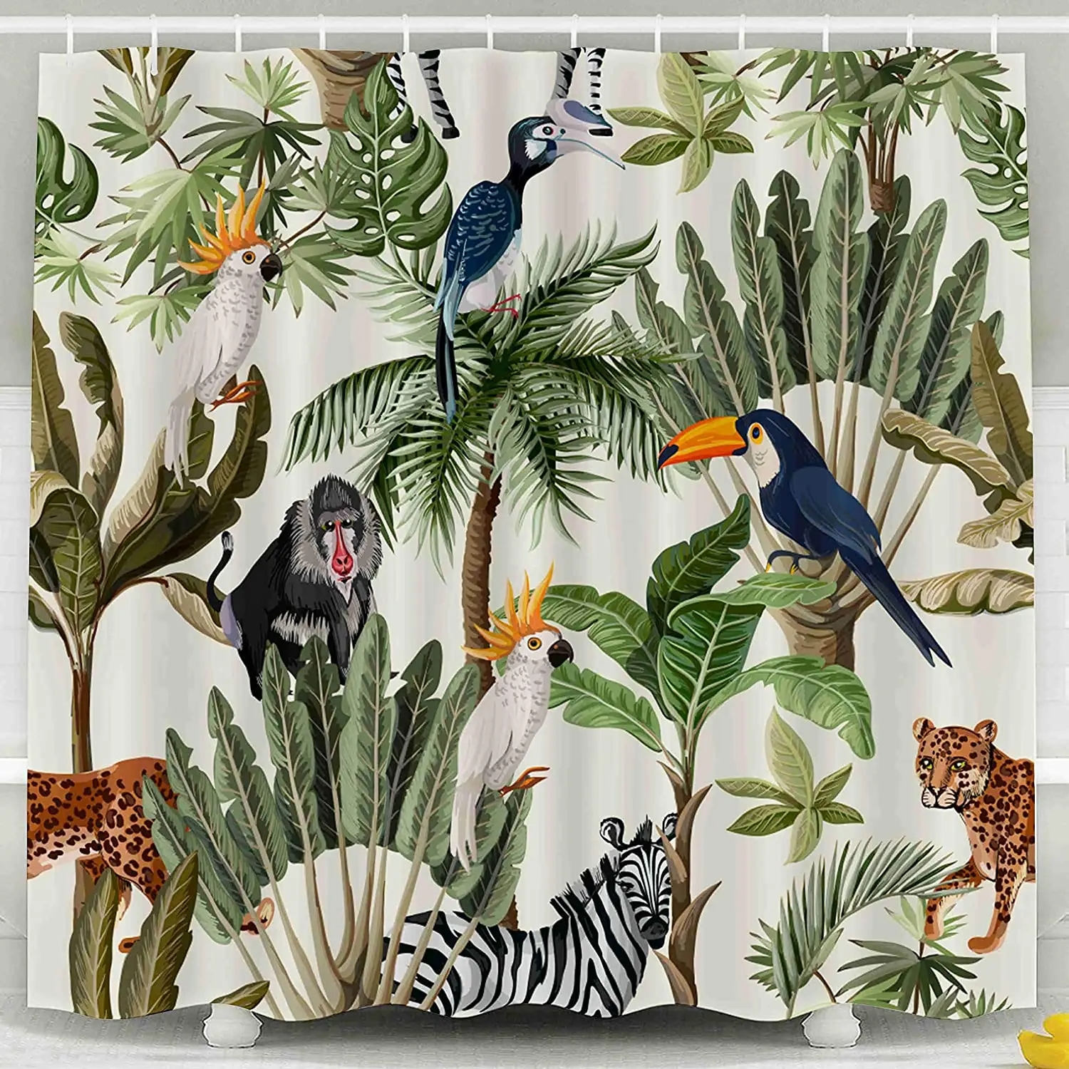 

Shower Curtain for Bathroom with Hooks Pattern with Exotic Trees and Animals Eco-Friendly,No Oder,Waterproof,Peach Orange