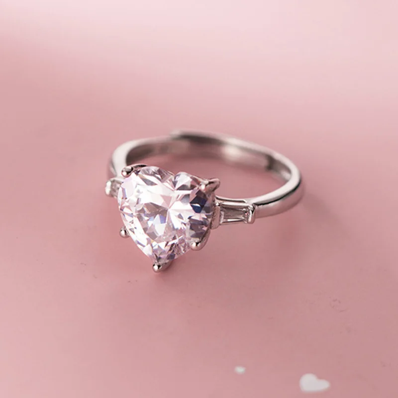 

PONYKISS Romantic 925 Sterling Silver Heart Zircon Adjustable Ring for Women Wedding Fine Jewelry Minimlist wholesale Gift