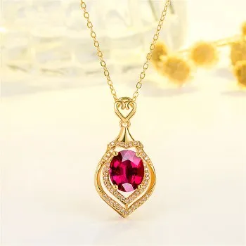 

High-end Temperament Imitation Red Tourmaline Pendant Gold Plated Red Crystal Heart Buckle Water Drop Pendant Jdz743