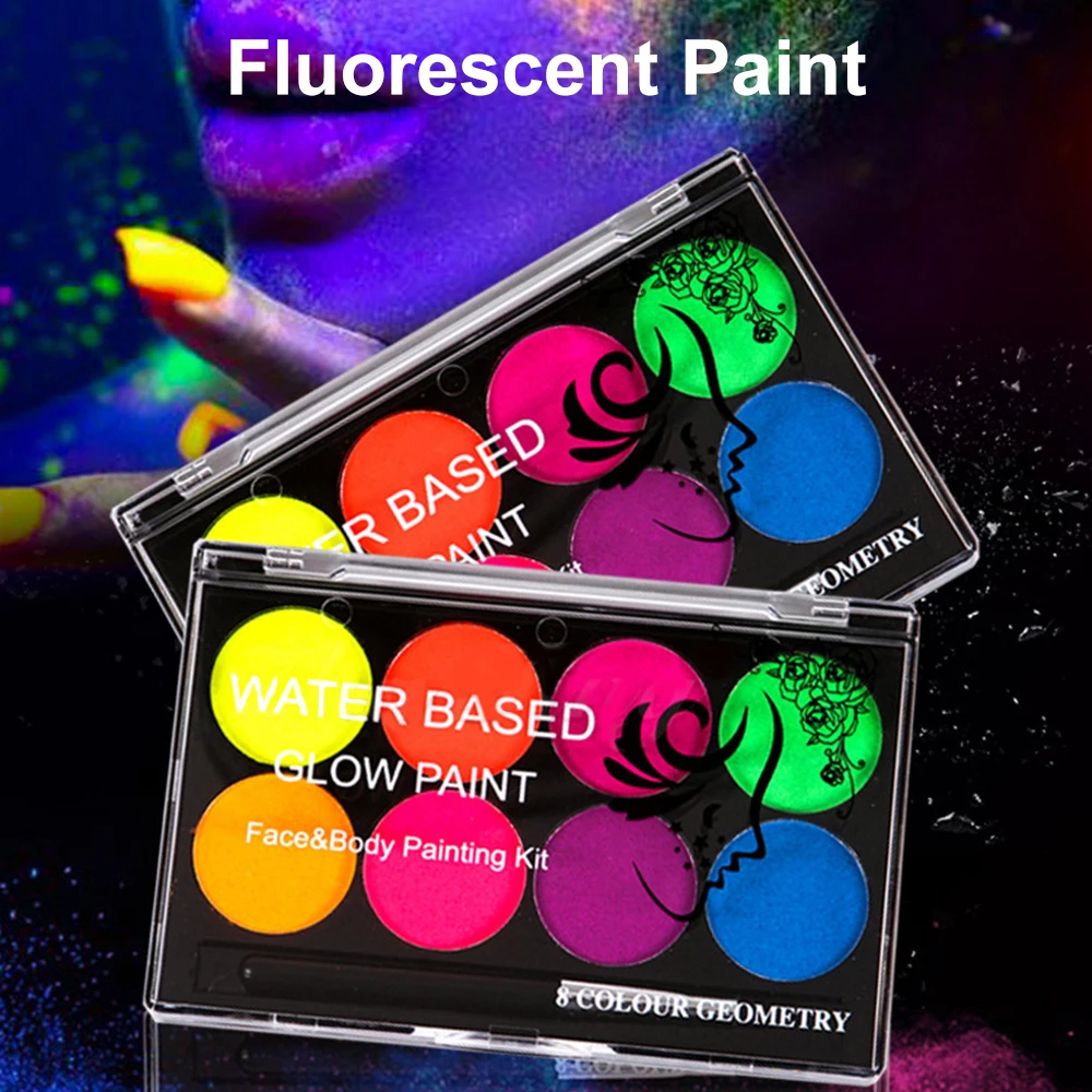 

8 Colors Face Body Art Paint UV Glow Fluorescent Glowing Costume Party Fancy Dress Beauty Makeup For Kids Teens Toddlers Adults