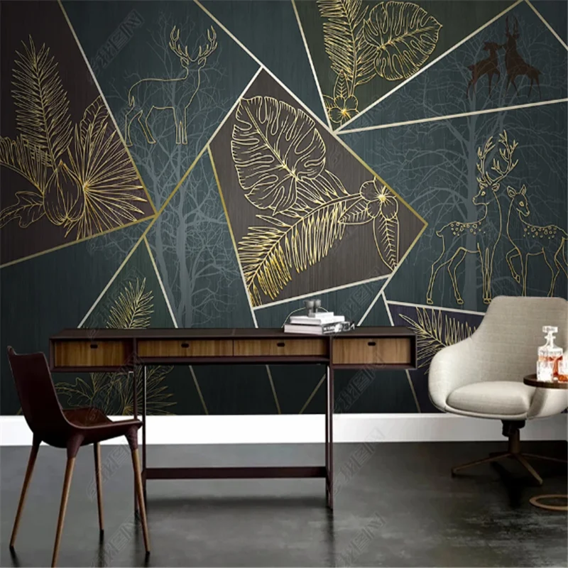 Современная Настенная бумага s для гостиной Минималистичная золотая линия лес