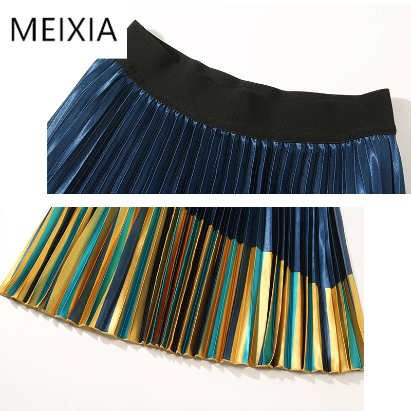 

MEIXIA 2020 Autumn Women Two Piece Set Casual Bow Solid Vintage Blouse Tops + Skirt Pleated Patchwork Fashion Set 2 Piece Set