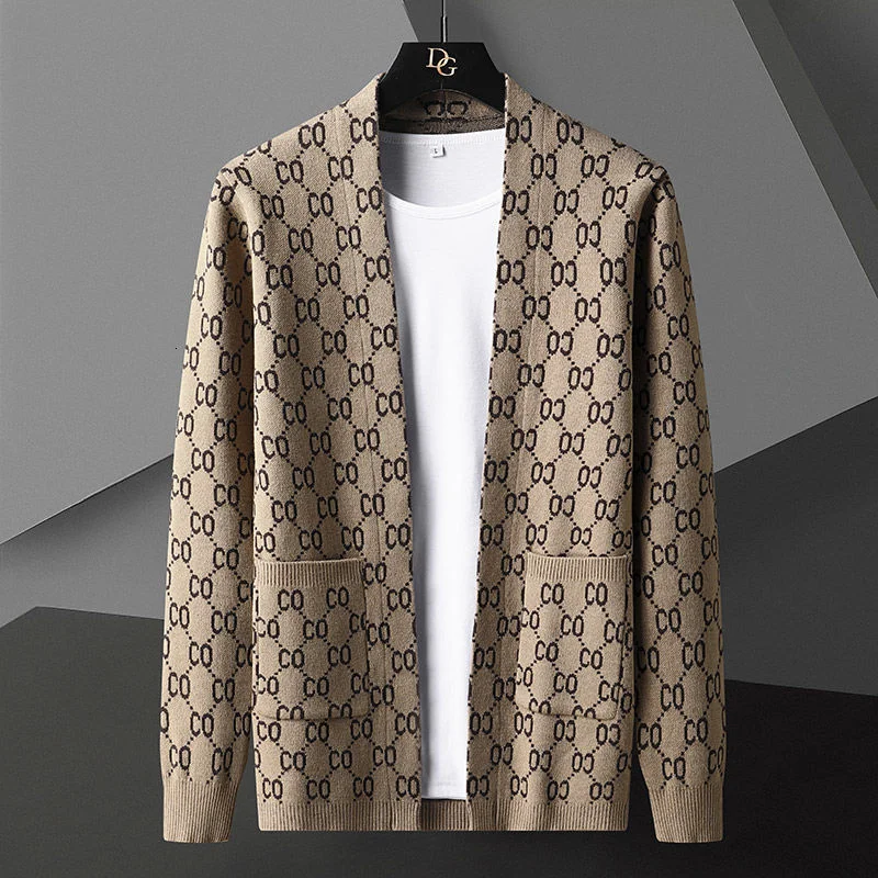 

Luxury Letter Printed Cardigan Jacket Men Designer Fashion Pocket Knitted Cardigan Sweater Coat Men 2021 Casual Sweater