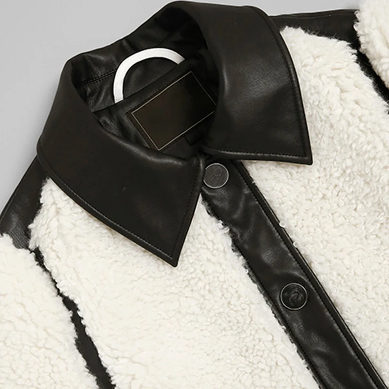 Lauraro Зимние длинные теплые пушистые кожаные шубы в стиле пэчворк из