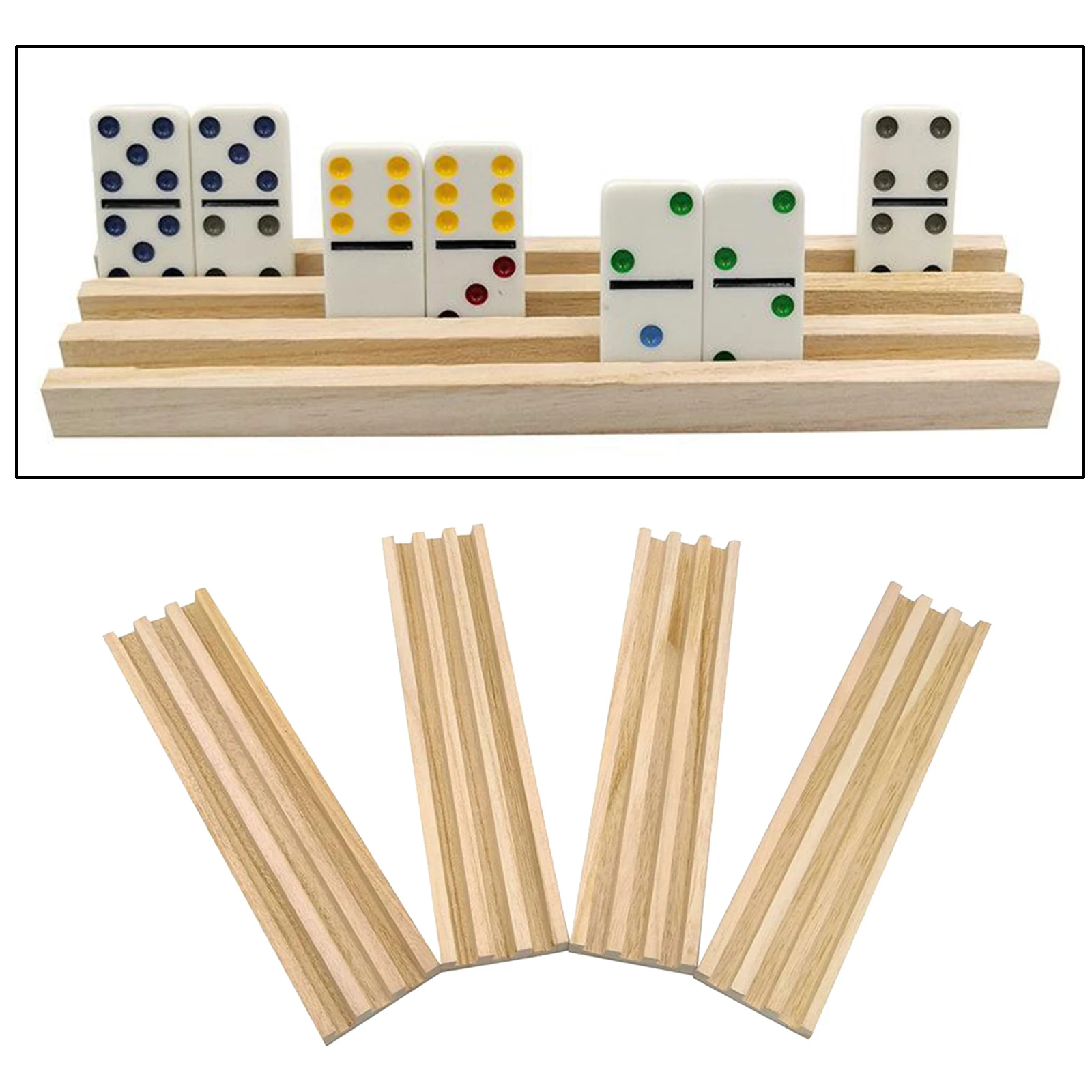 

Set of 4 Unpainted Wood Domino Trays Holder Racks Stand for Mexican Train