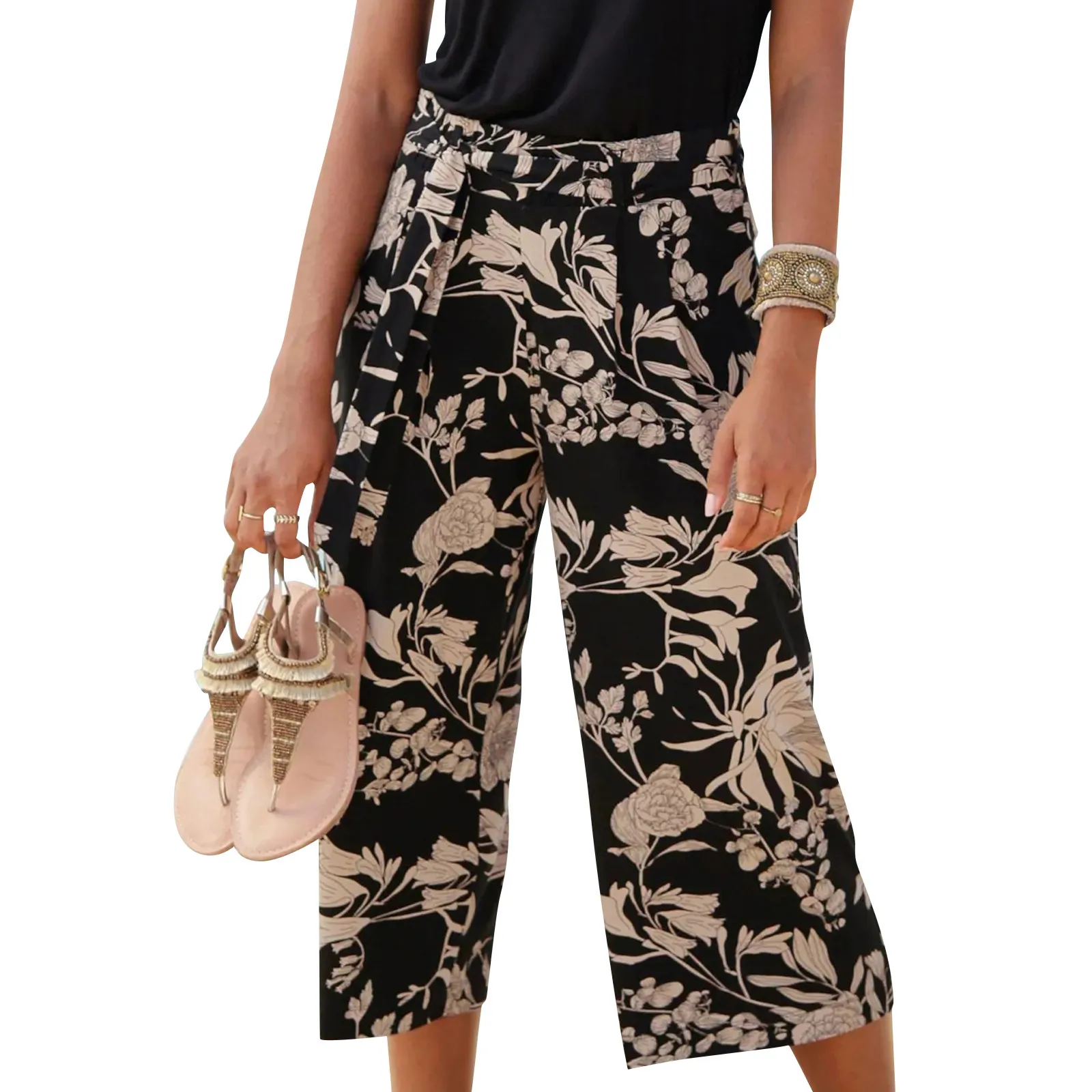 Женские Капри Feitong с высокой талией винтажные легкие брюки принтом длинные