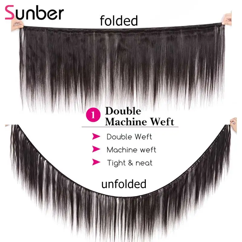 Sunber волосы малайзийские прямые 3 пряди с застежкой натуральный цвет высокое