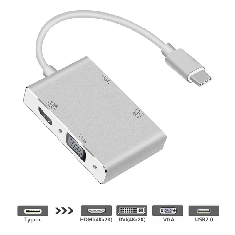 4 в 1 Usb 3 Type C к Hdmi Vga Dvi 0 выход Расширенный концентратор 4K 1080P 3D видео конвертер для