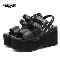 gdgydh 2021 summer open toe platform buckle shoes women soft leather thick sole comfort gothic style sandals woman chunky heels