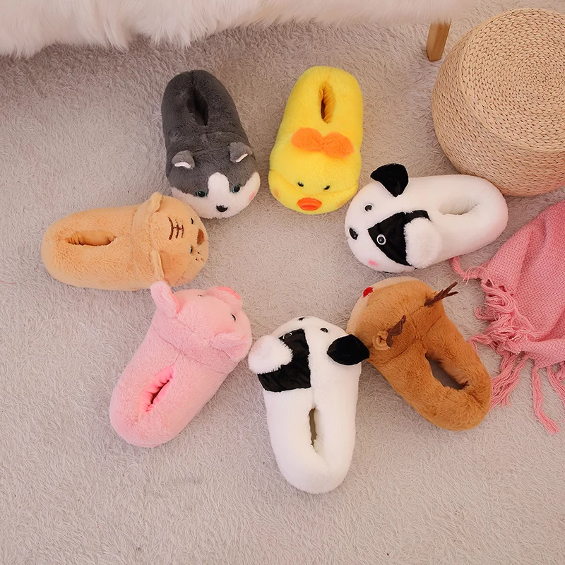 

Millffy cute warm dog slipper gray Husky animal winter Home Floor Soft animal Slippers Female slipper Girls Winter Warm Shoes