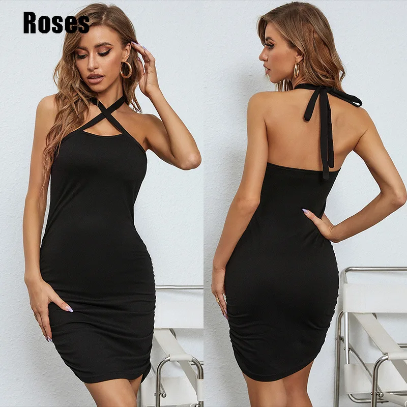 

Женское платье на новый год 2022, черное сексуальное женское вечернее короткое платье на бретельках, летний сарафан