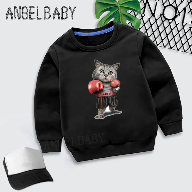 

Boys Girls Sweatshirt Kids Pugilism Strong Boxer Cat/Dog/Sloth Print Hoodies Children Autumn Tops Baby Cotton Clothes,KYT2132