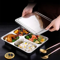 portable 304 stainless steel 5 compartment fast food tray with lid divided plates for atdult school kid toddlers lunch box