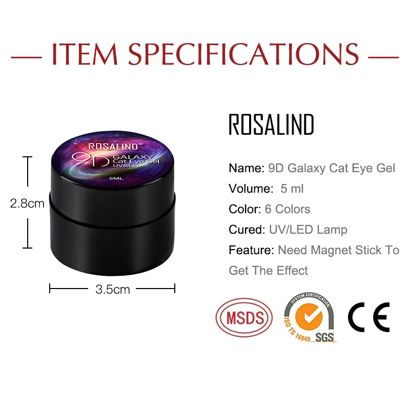 ROSALIND Gel Nail Polish 5ml 9D Cat Eye Magnetic For Art Set Manicure Semi Permanent Base Top Varnish | Красота и здоровье