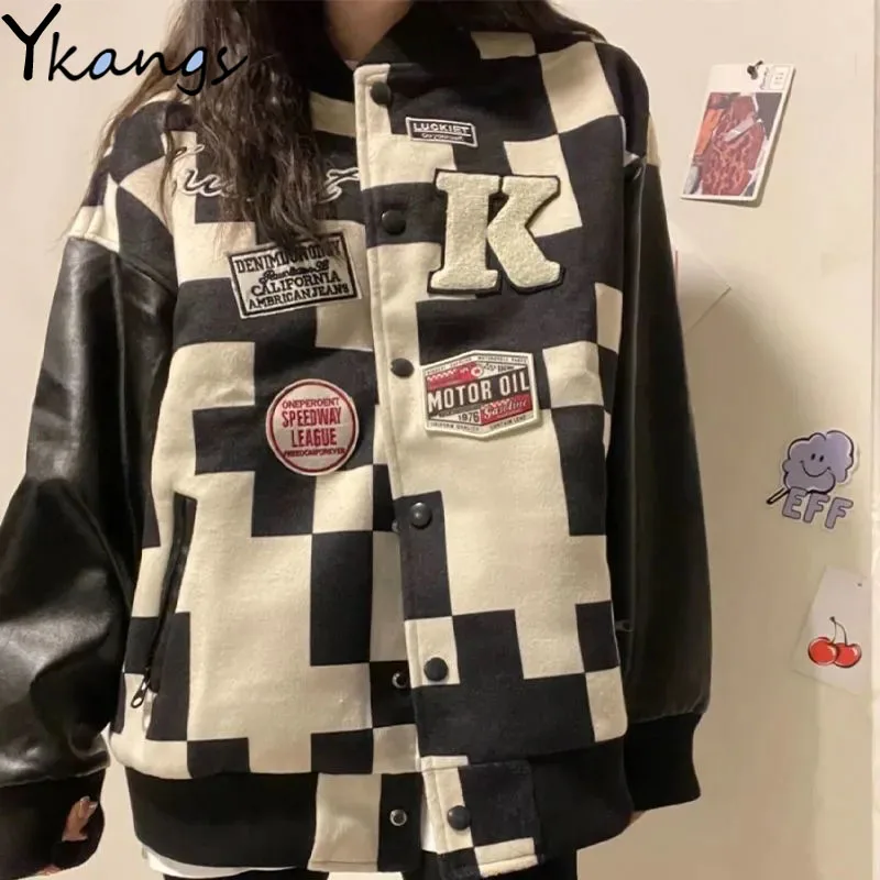 Женская свободная куртка черная винтажная в стиле Харадзюку с надписью