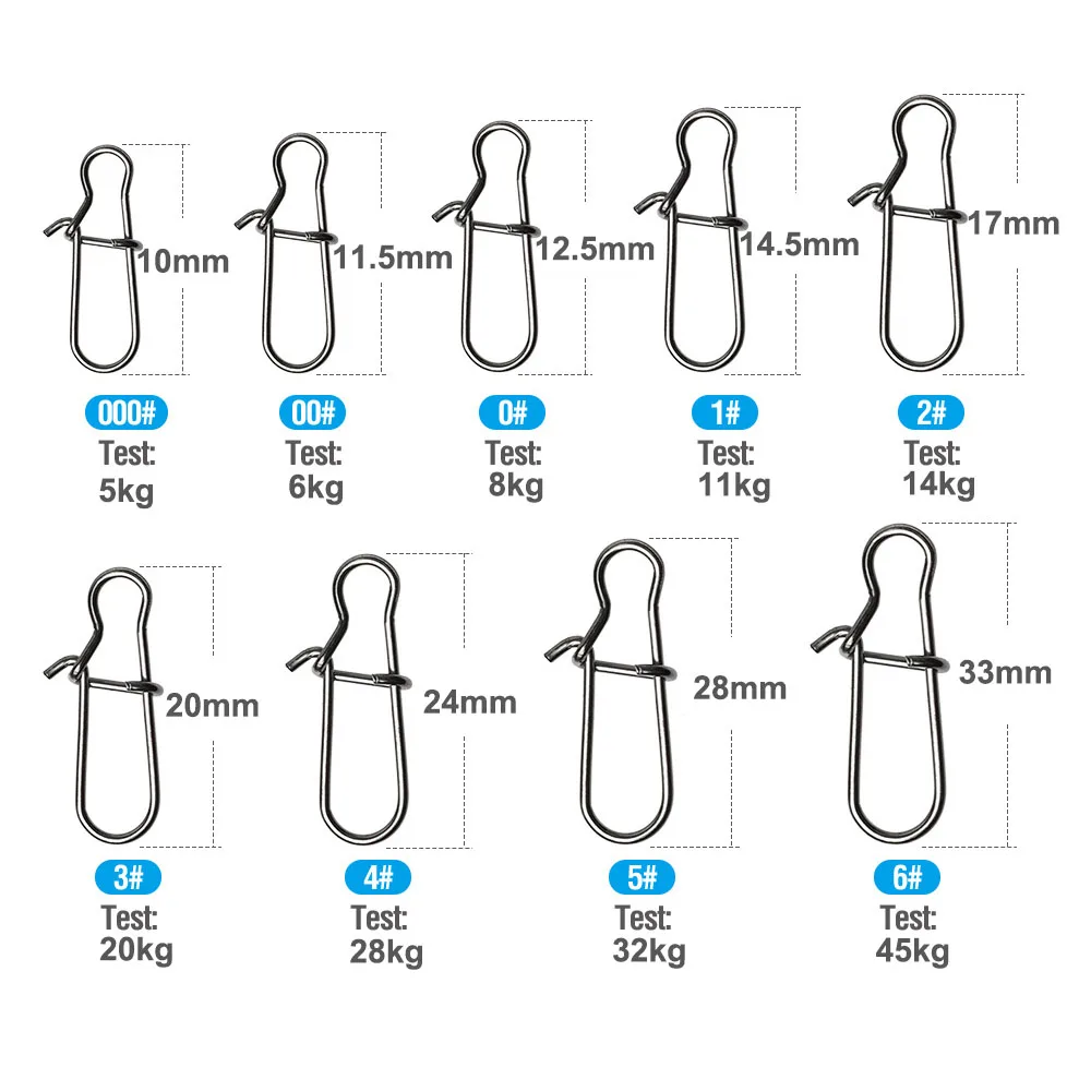 20 or 50 or 100 pcs Stainless Steel Fishing Snap Hooked Snap Pin Fastlock Clip Accessories Tackle for Barrel Swivel Lure hook 2