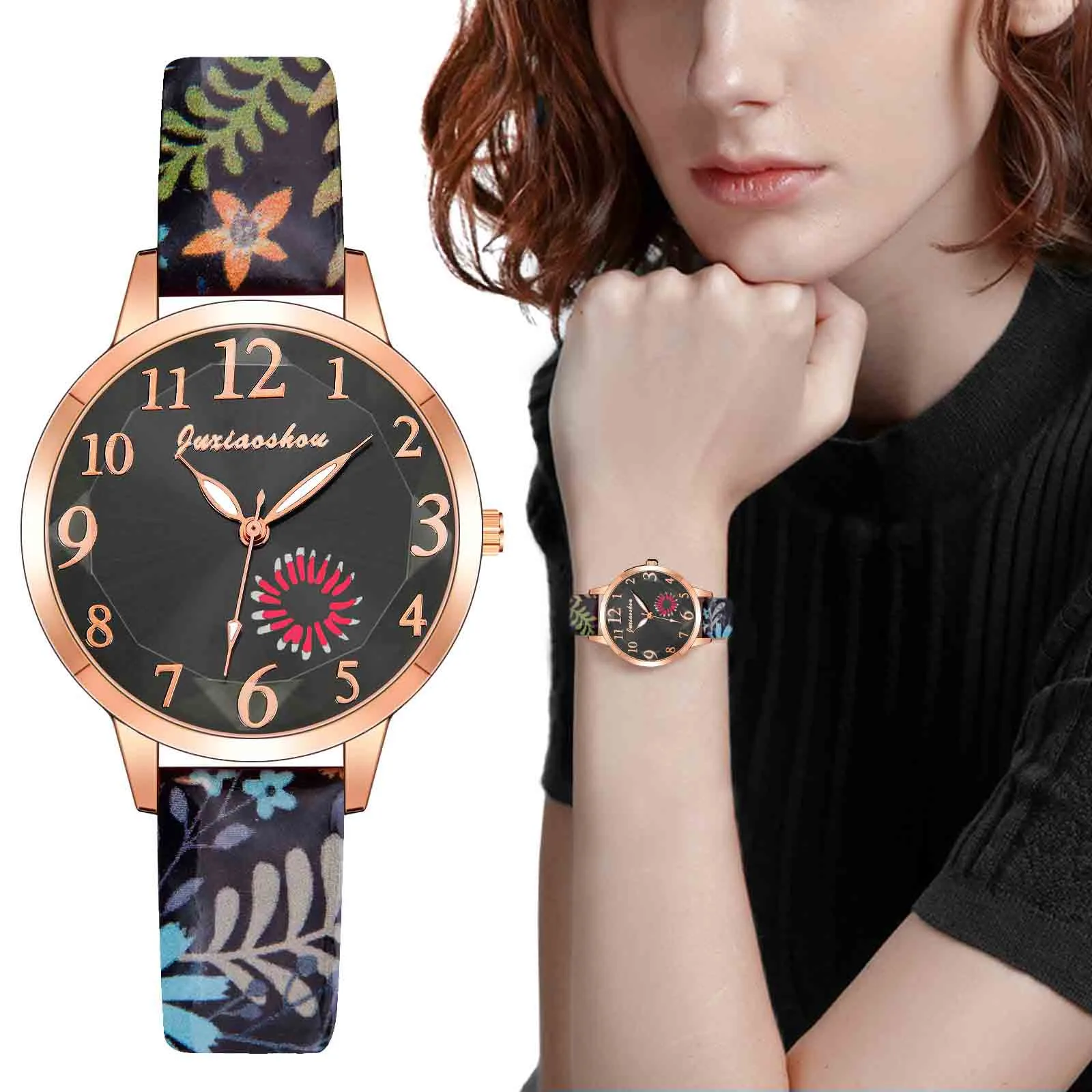 

New Ladies Flower Printed Elegant Watches Women Leather Belt Clocks Watches Casual Dresses Wristwatch Crystal Jewery relogio
