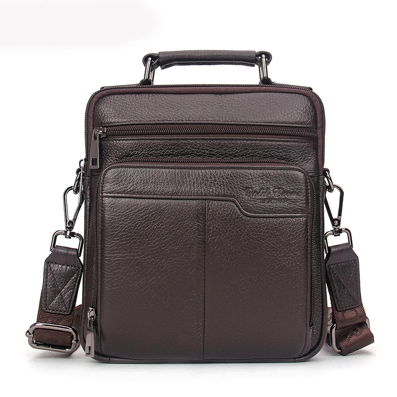 

Men Genuine Leather Handbags Messenger Single One Shoulder Bag Vintage Business Real Cowhide Top Handle Cross Body Bags