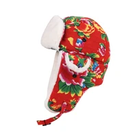2020 ushanka winter fashion printed russian hat womens warm large calico cotton earflap mens outdoor hunting ski bomber hats