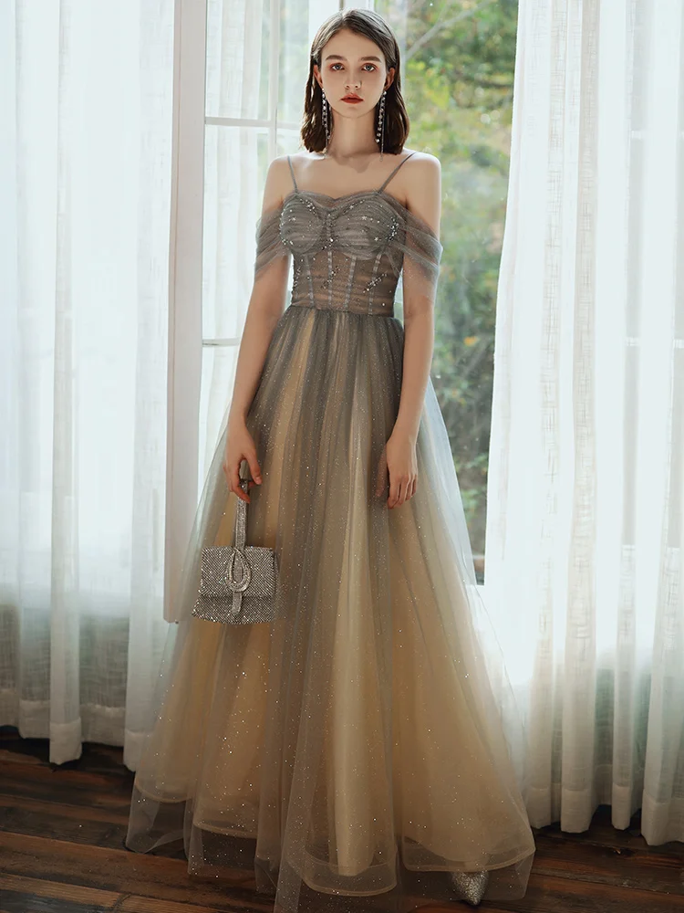 SSYFashion, новинка, мечта, градиентное, серое, синее вечернее платье, для банкета, с вырезом лодочкой, с блестками, блестящие, длинные, вечерние платья на выпускной, Vestidos De Noche