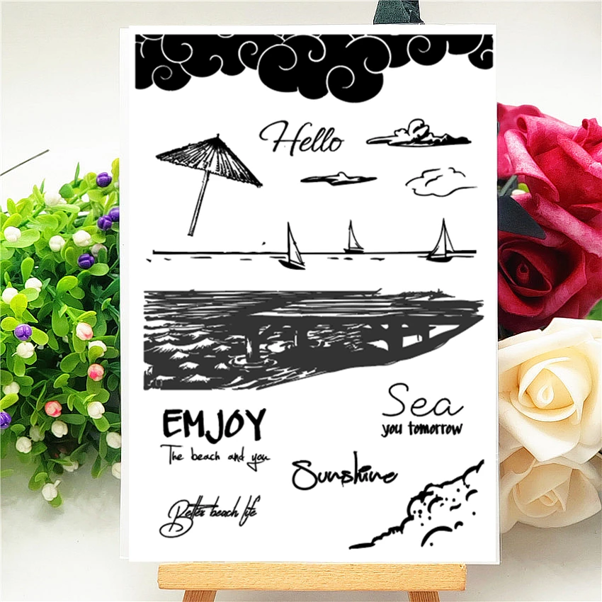 11x16 см пляж на каникулы прозрачный печать прозрачные наклейки силиконовый валик