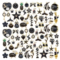 10pcs mixed black charms enamel animal fruit flowers plant heart pendant earrings accessories necklace bracelet ankle