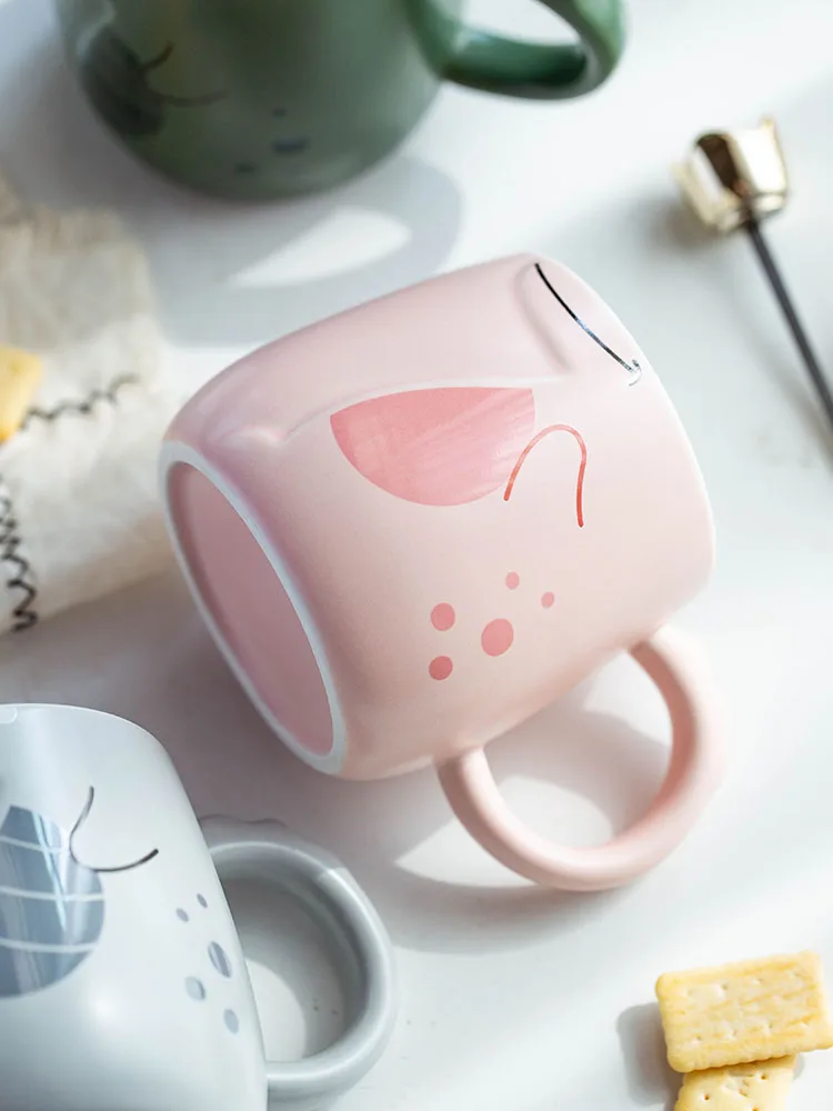 

Cup children lovely home girl creative mug with lid spoon personality ceramic trend water cup for office coffee cup