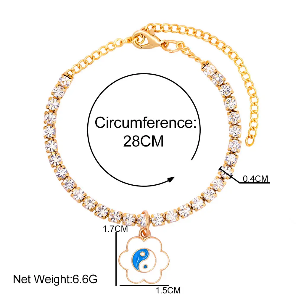 

Flatfoosie New Shiny Rhinestone Chain Anklets Cute Flower Yin Yang Pendant Ankle Bracelet For Women Trendy Foot Chain Jewelry