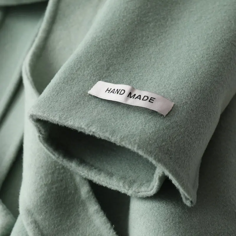 Женское шерстяное пальто 100% светло-зеленый костюм двустороннее кашемировое