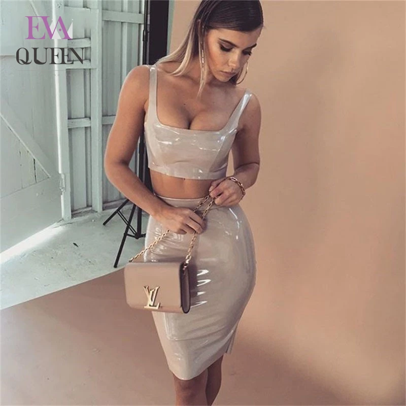 Женское платье из искусственной кожи EvaQueen комплект двух предметов с укороченным