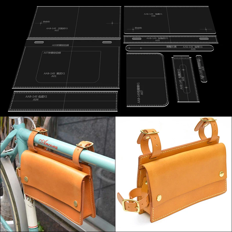 

Bicycles Bags Cutting Mold Leather Waist Bag Acrylic Template Toolkit DIY Leather Portable Belt Bag Sewing Stencil Pattern