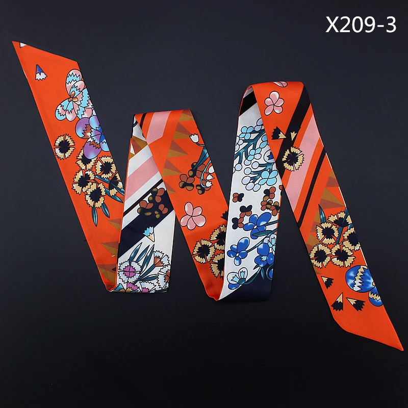 120 см * 5 Шелковый маленький длинный женский шарф с мультяшным цветочным принтом