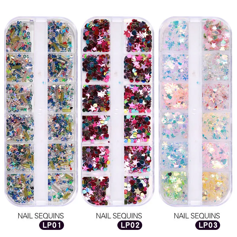 

1 Box Star Moon Heart Shape Geometric Pattern Nail Art Glitter Flakes 3D Colourful Sequins Polish Manicure Nail Tips Decoration