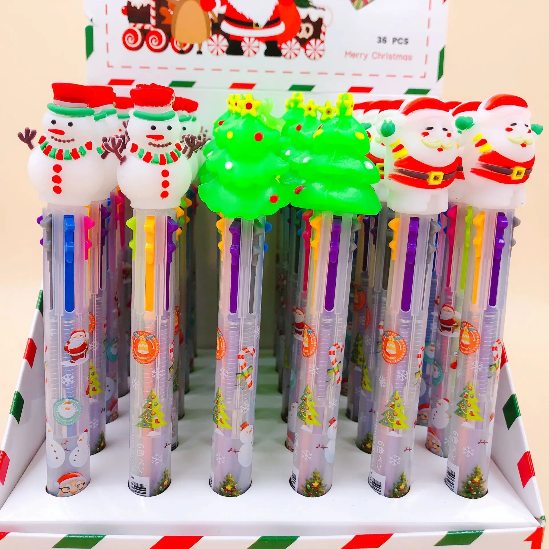 

36 шт./лот шариковая ручка с рождественской елкой и снеговиком, 6 цветов, милые шариковые ручки с прессом, канцелярские принадлежности для шко...