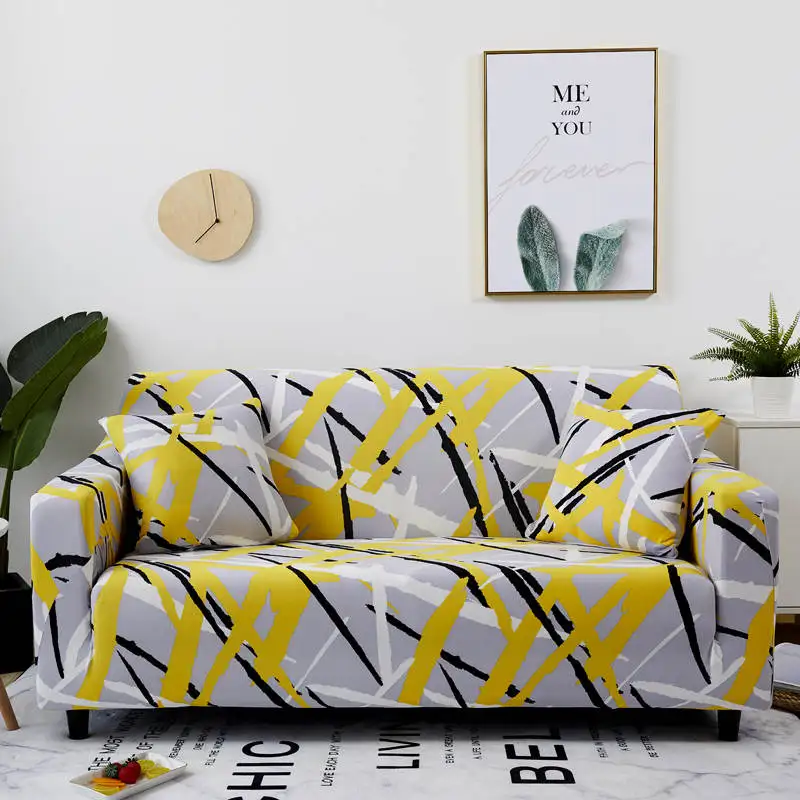 Желтая полоса серый фон стрейч чехлов секционные эластичные Чехлы для дивана |