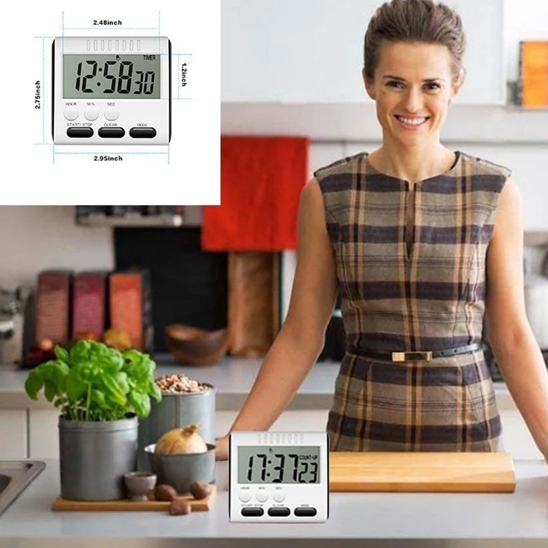 

Kitchen Timer Hour Minute Second Count Up Countdown Digital Kitchen Timer Big Digits Magnetic Backing Retractable Stand 3 Pack