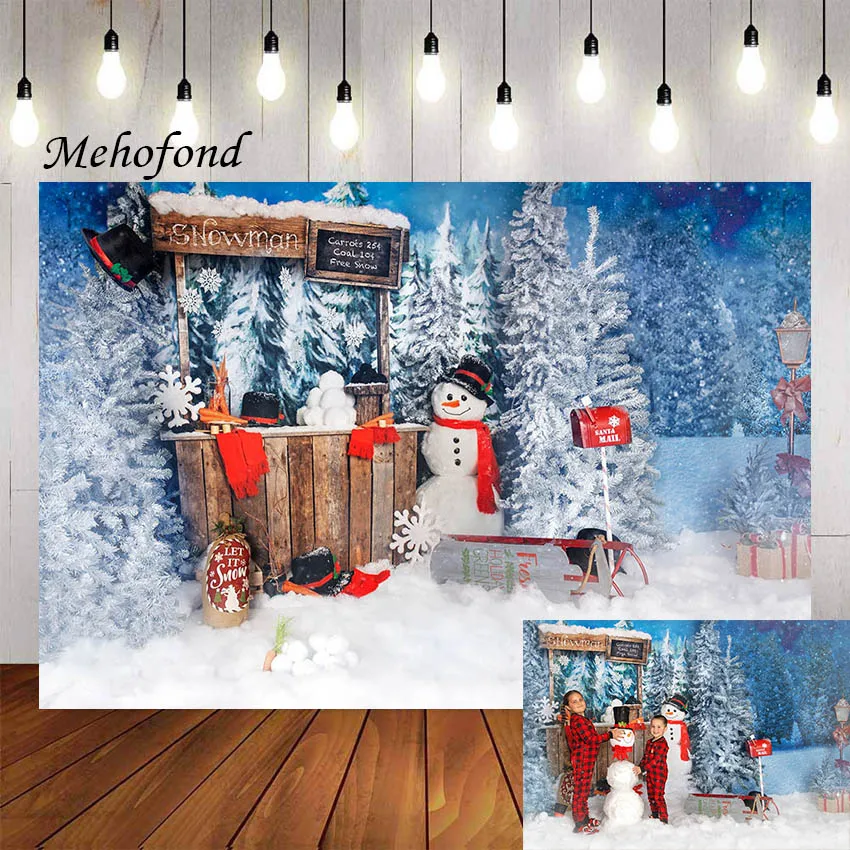 

Фон для фотосъемки Mehofond Зимний Рождественский Снеговик лес сосновая Дерево Дети семейный портрет фотостудия реквизит