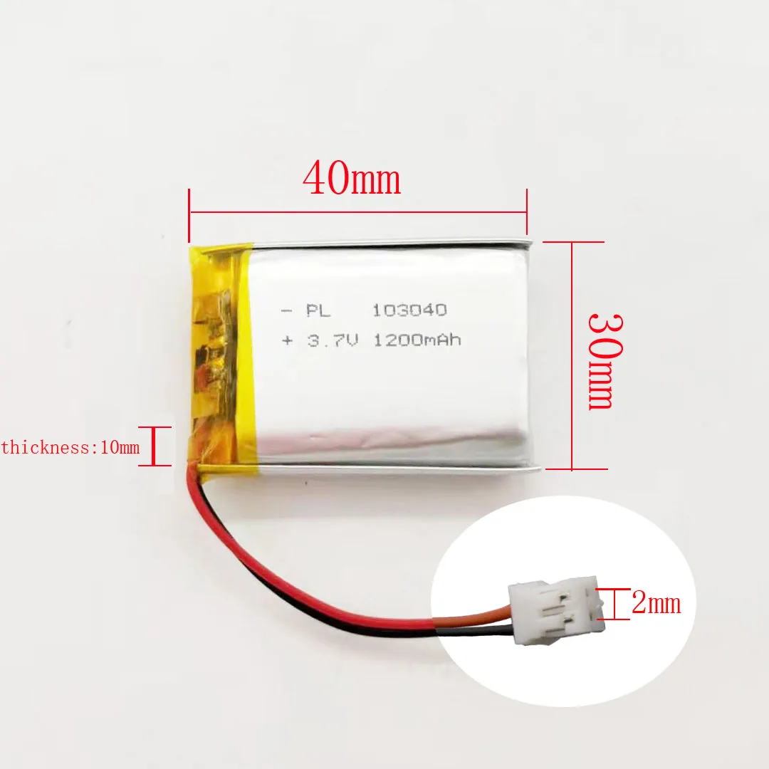 

2/5/20/200/1000/10000pcs 103040 , Rechargeable 3.7V 1200mAh Li Lipo Lithium Polymer Ion Battery Pack with 2 Pin 2.0mm JST
