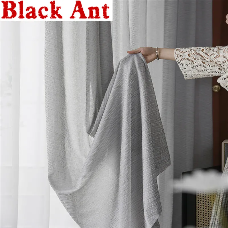 

Gray Striped Sheer Curtain For Living Room Light Luxury Window Screen Solid Color Bedroom Bay Kitchen Drape Panel X-JD1040