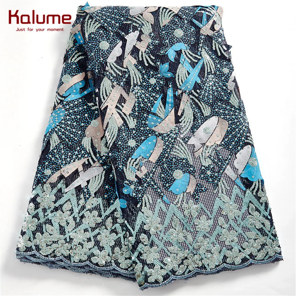 

Kalume African Wax Lace Fabric 2021 High Quality Nigerian Wax Fabrics Sequins Embrodiery Wax Lace Fabric For Party Dress H2407