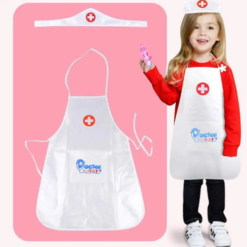 Children Kids Doctor Nurse Cosplay Costume Adjustable Apron with Headdress Hat Uniforms Performance Halloween Party Wear Toys |