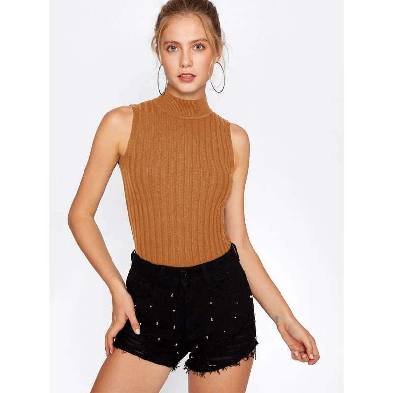 

Летняя Повседневная ребристая трикотажная Облегающая майка для фитнеса однотонная водолазка с открытыми плечами пикантный укороченный топ Женская одежда