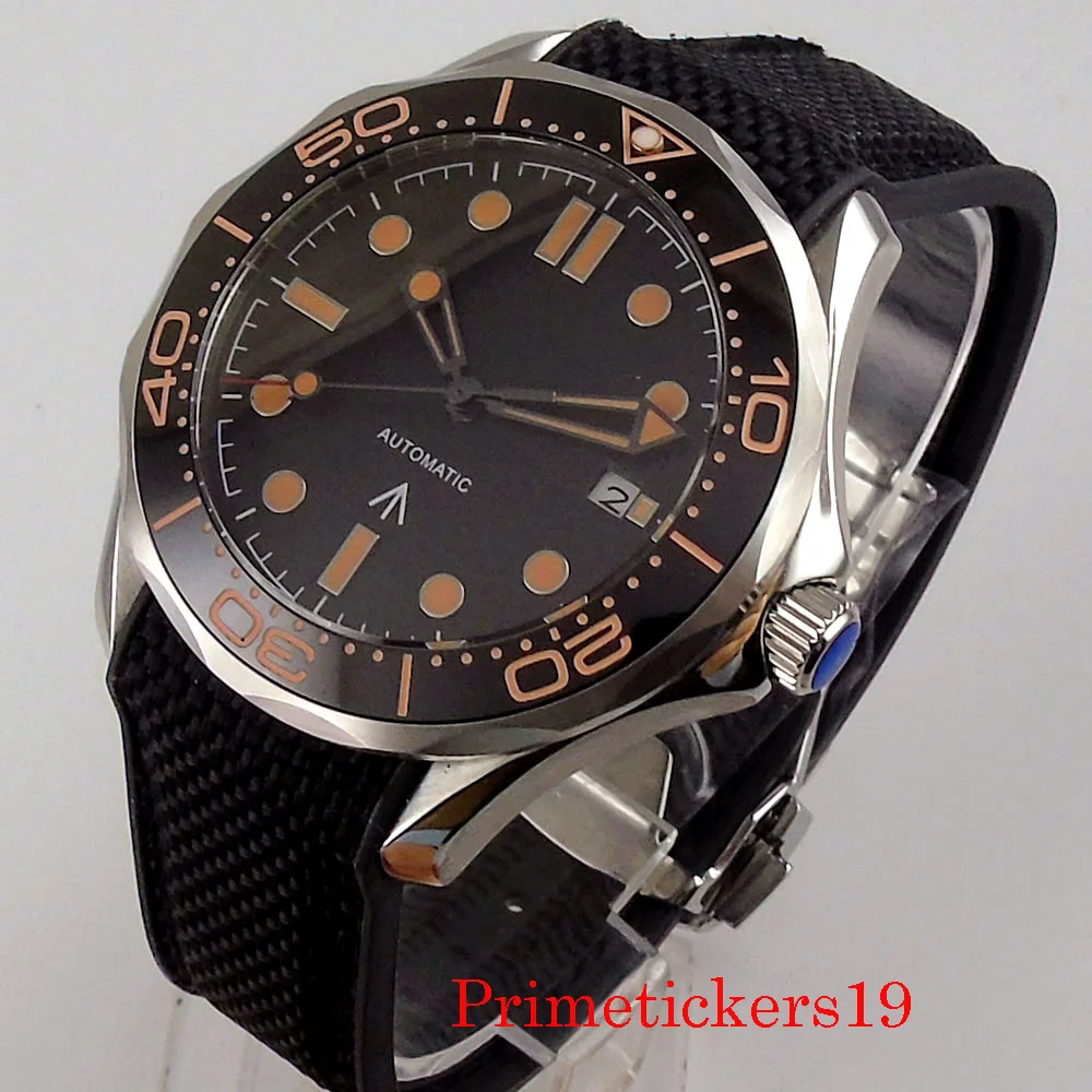 

41mm Black Dial Automatic Men's Watch NH35 MIYOTA 8215 Movement Black Rubber Band Date Indicator Ceramic Bezel