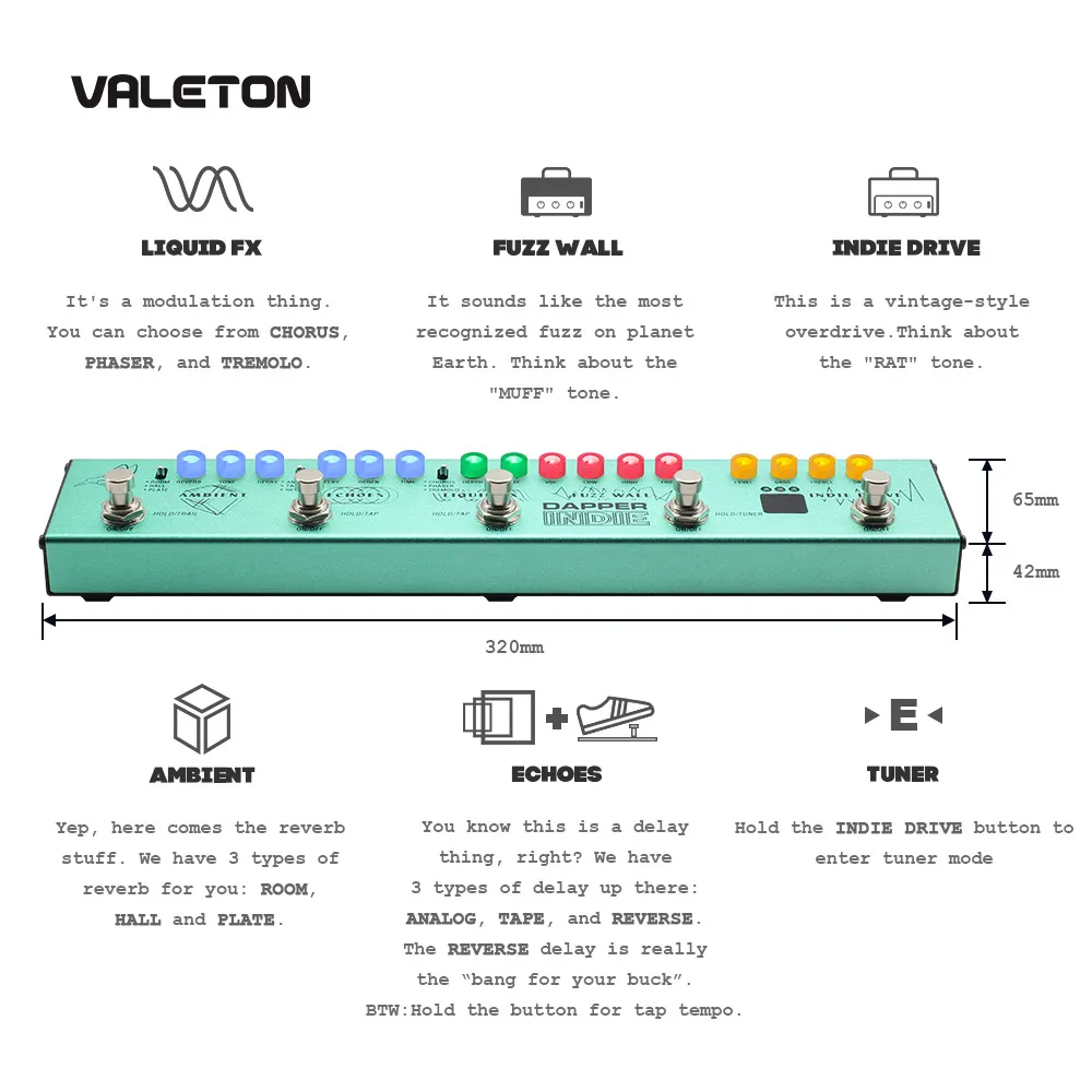 valeton elektrische gitarre multi effekte pedal dapper indie von verzerrung reverb verzögerung chorus flaum und phaser tremolo für indie fre