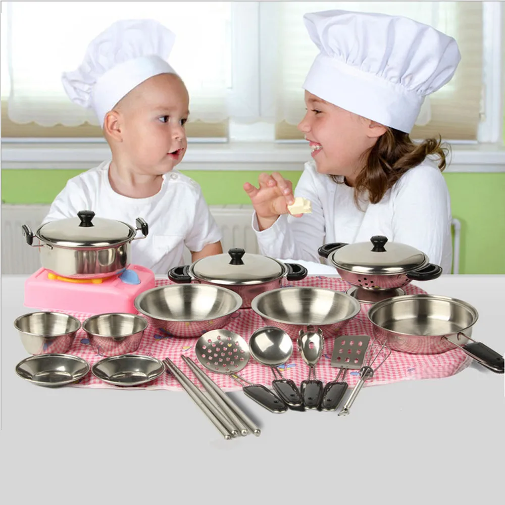 Детские забавные kitchenToy 1 набор 20 шт кастрюли из нержавеющей стали кухонная посуда