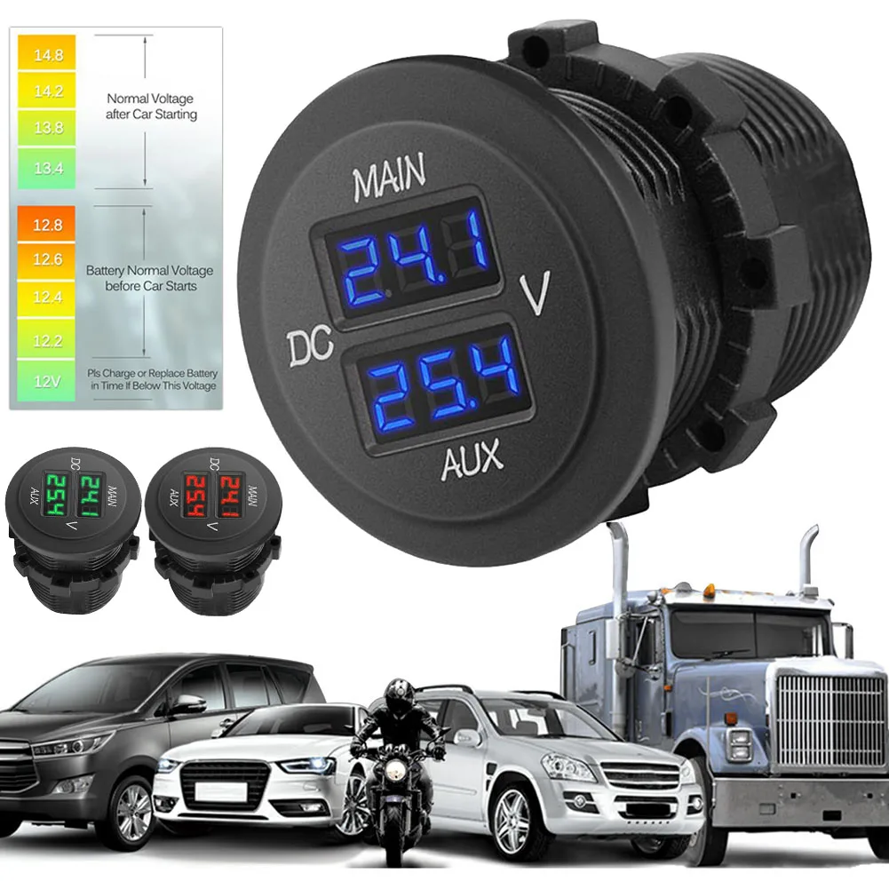 

New 12-24v Digital Led Car Voltmeter Led Dual Display Voltage Gauge Battery Monitor