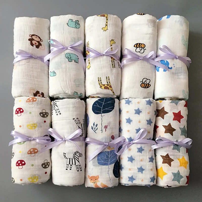 

100% Cotton Newborn Muslin Baby Receiving Blanket Swaddles Bath Gauze Infant Wrap Sleepsack Stroller Cover Play Mat Big Diaper