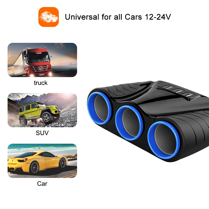 Универсальный 3 Way 12V 24V автомобильный прикуриватель сплиттер адаптер порта USB