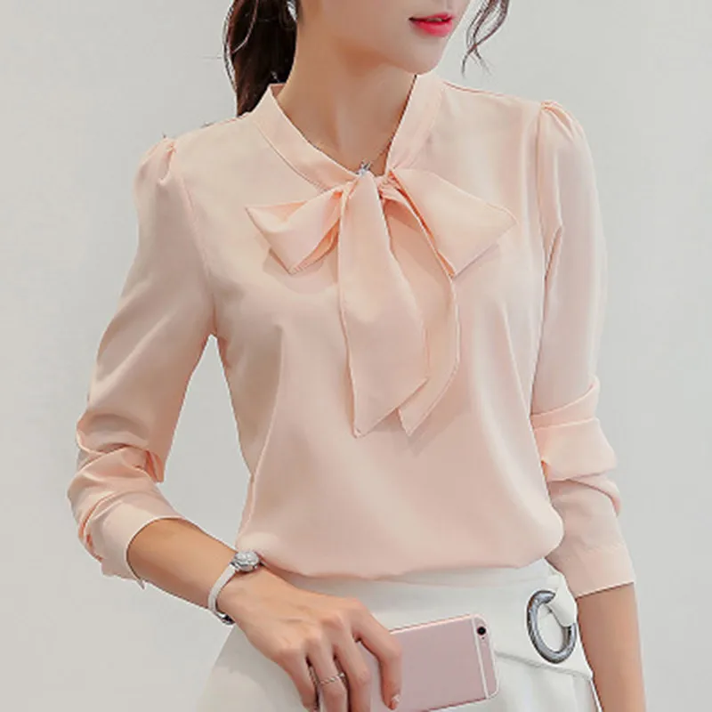 Женская рубашка с галстуком-бабочкой повседневная однотонная шифоновая офисная