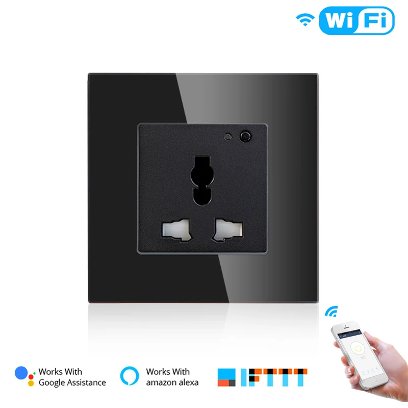 UN Black Wi-Fi умная настенная розетка стеклянная панель Smart Life/приложение Tuya дистанционное управление, работает с Amazon Echo Alexa Google Home EU FR UK - Цвет: UN Black